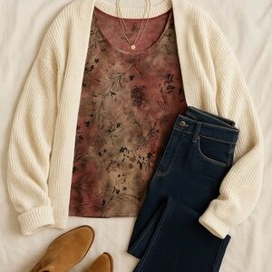 Vintage white stag floral tank top size large